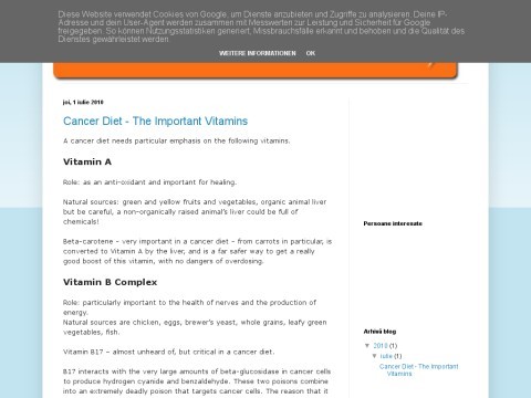 Cancer Diet - The Important Vitamins