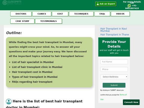 Hair Transplant Mumbai - Compare Cost & Doctors | ClinicSpots