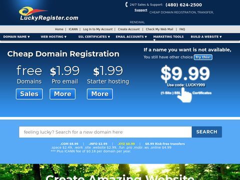 Lucky Register domain registration and hosting service
