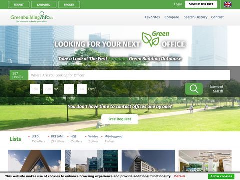 Green office buildings, offices for rent: database of European offices