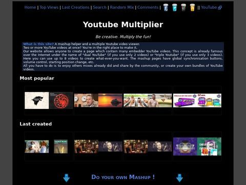 Youtube Multiplier : Mashup and mix up to 8 YouTube videos on a single page