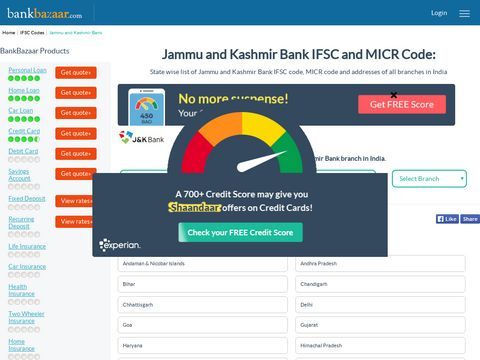 Jammu And Kashmir Bank IFSC Code