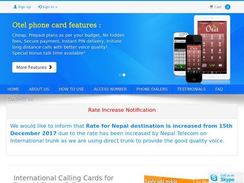 Otel International Phone Cards