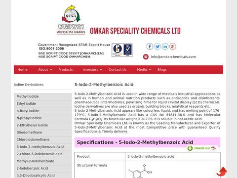 5-Iodo-2-Methylbenzoic Acid, CAS No 54811-38-0, Omkar Specia