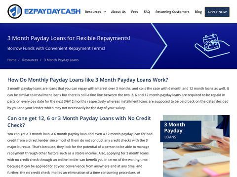 3 Month Payday Loans | 6 &12 Month Loans, No Credit Check