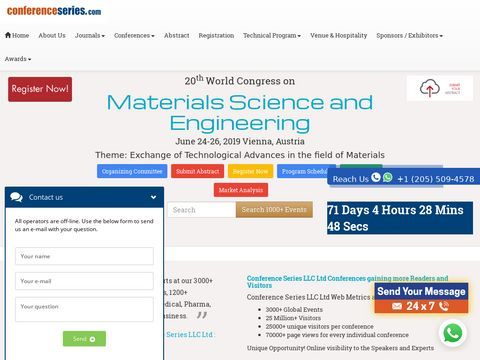 Materials Science Conferences | Materials Congress 2019 | Europe | USA | Asia | Middle East | 2018 | 2019