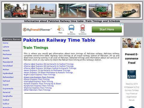 Pakistan Railway Train timings