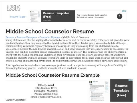 Middle School Counselor Resume