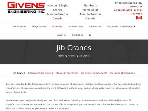 Givens Engineering Inc. Jib Cranes