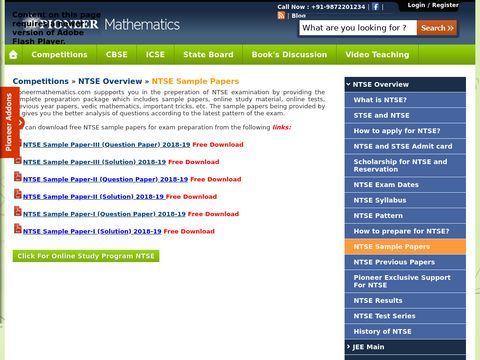 NTSE Sample, Model and Practice Papers - Pioneer Mathematics