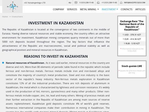 Investment in Kazakhstan