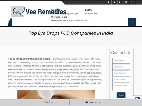 Eye Drop PCD Company in India - Vee Remedies