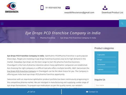 Eye Drops Franchise Company in India - Swissvision