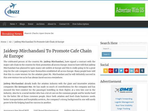 Jaideep Mirchandani To Promote Cafe Chain At Europe