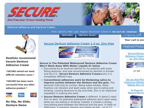 We are Your Online Denture Care Store for Secure Waterproof, Non Water-Soluble, Zinc-Free Denture Adhesives and Denture Products